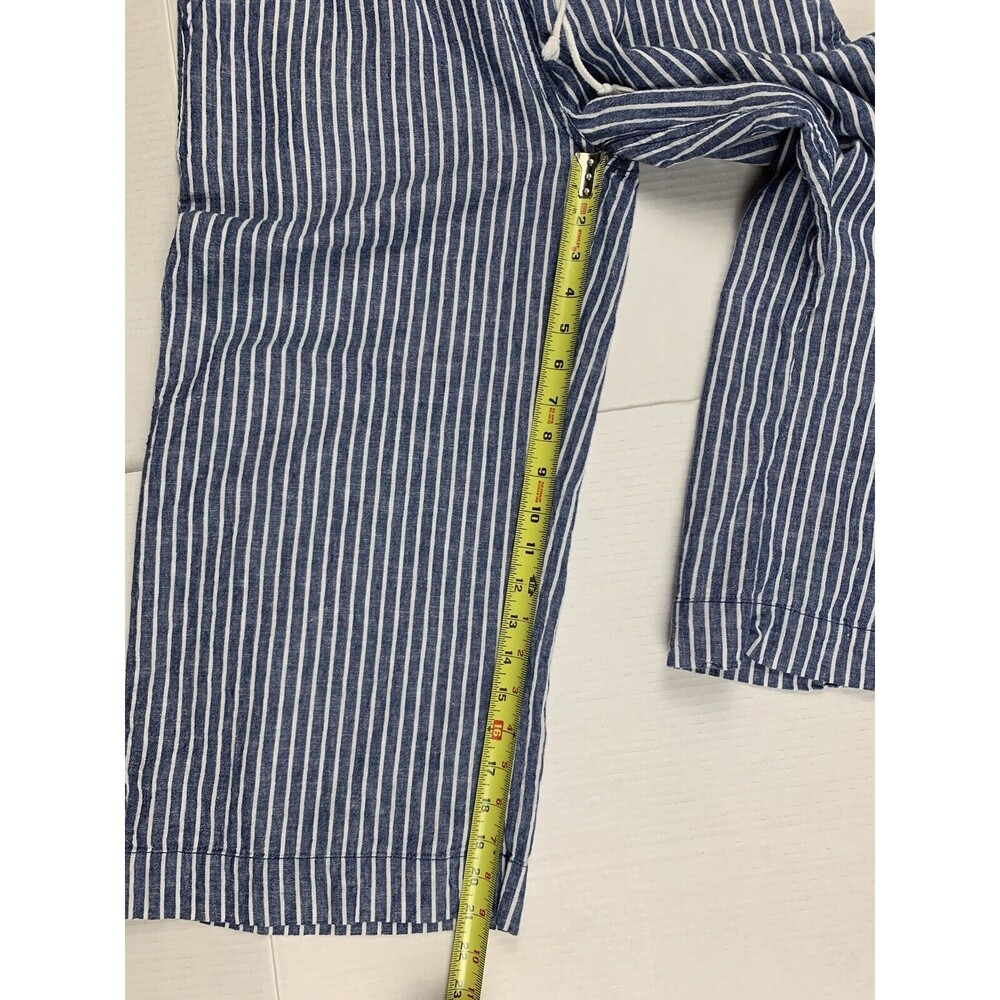 Beach Lunch Lounge Linen Blend Pants Small Pull-On Cropped Striped Blue White - Picture 7 of 8